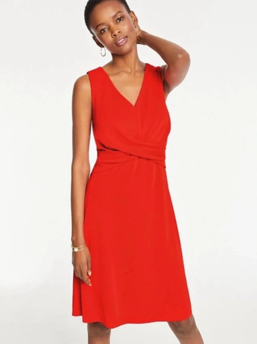 Ann Taylor Twist Front Jersey Dress Crimson Orange sz XL - Picture 1 of 15